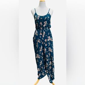 Xhilaration Teal/Floral Jumpsuit Size XS